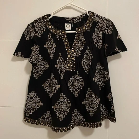 Akemi + Kin (Anthro) Romy Block Print Beaded Top - Picture 2 of 8